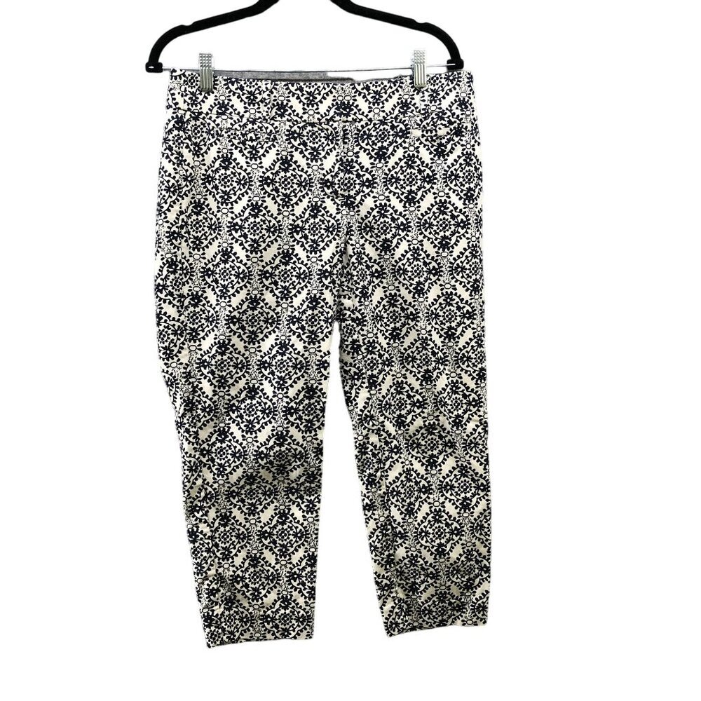 Loft Marisa‎ Riviera Pants Womens 6P Ivory Navy Blue Floral Print Cropped